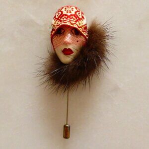 Beautiful Vintage Flapper Stick Pin Brooch 1970s Collectible, Handpainted France